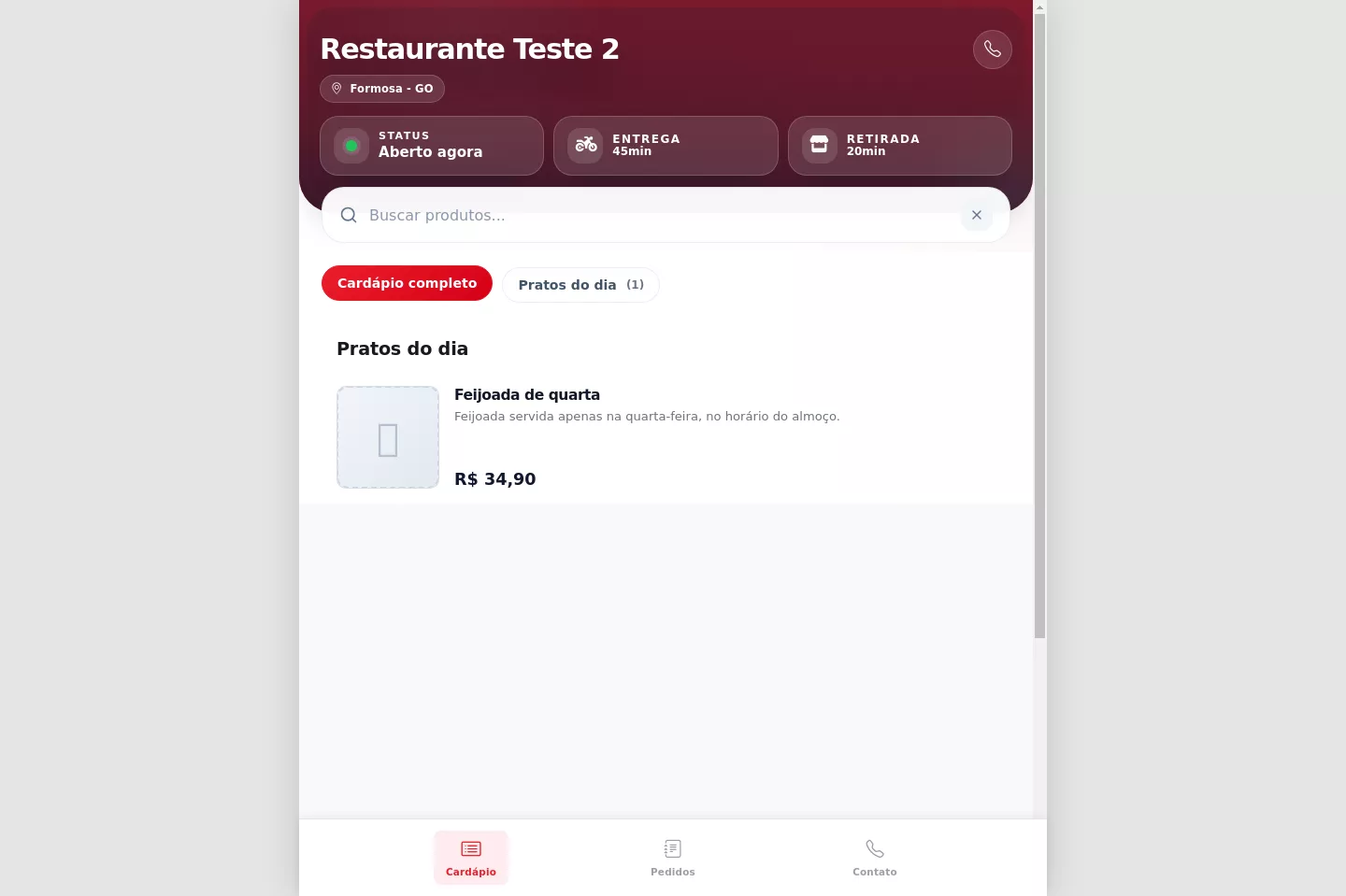 Produto agendado visível apenas no dia correto no cardápio digital do Menui